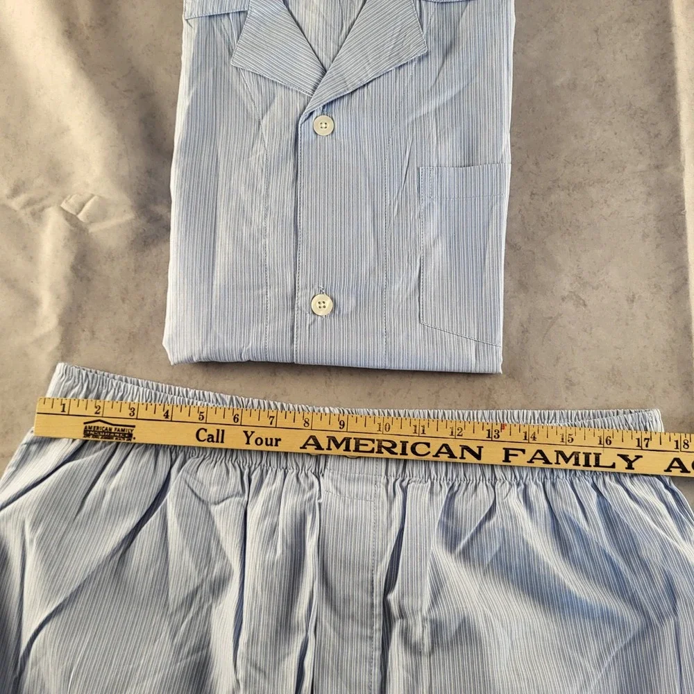 New John Bartlett Statements Mens L 2 PC Pajama Set Blue & Gray Stripes